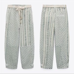 COPY - Zara Embroidered Pants Eyelet Patchwork Blue Seafoam Floral Gauze Hi Ris…